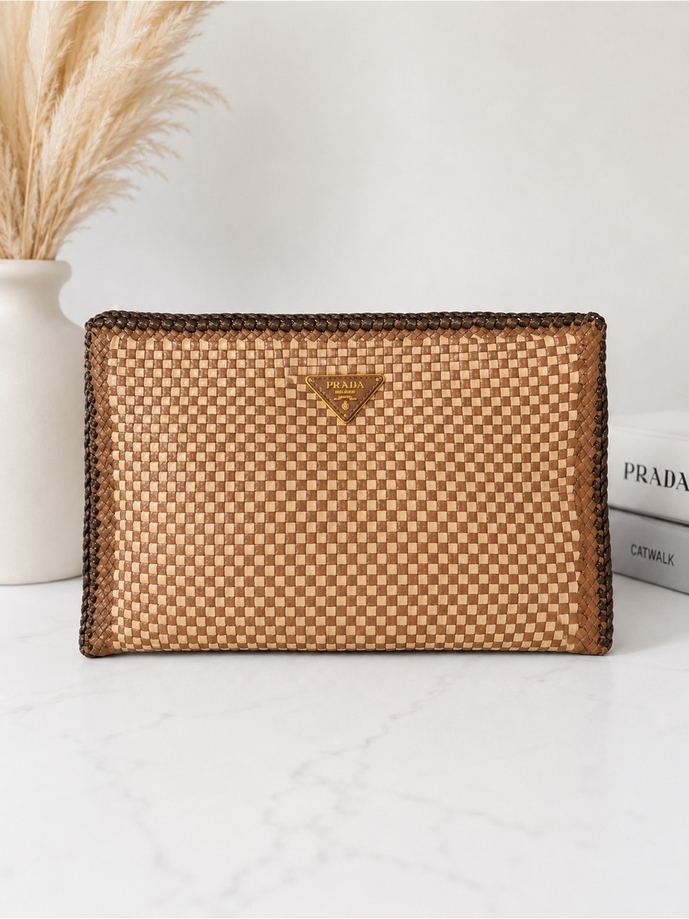 Prada Woven Madras Leather Clutch Bag Purse